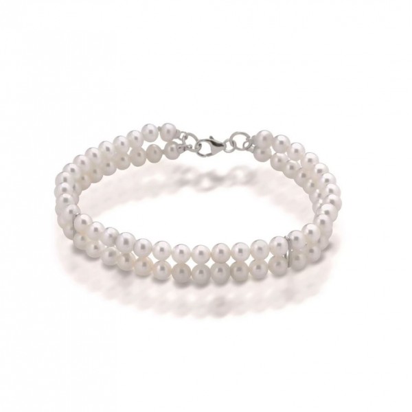 Coscia Le Lune Classic Bracciale con doppio filo di perle e Chiusura in Oro Bianco