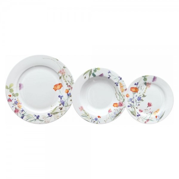 Andrea Fontebasso Set piatti tavola 18pz ATOLLO Flora Bianco decorato fiori