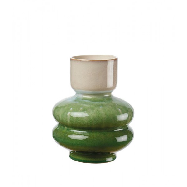 L'Oca Nera Vaso alto in gres. Sfumature dal verde al beige