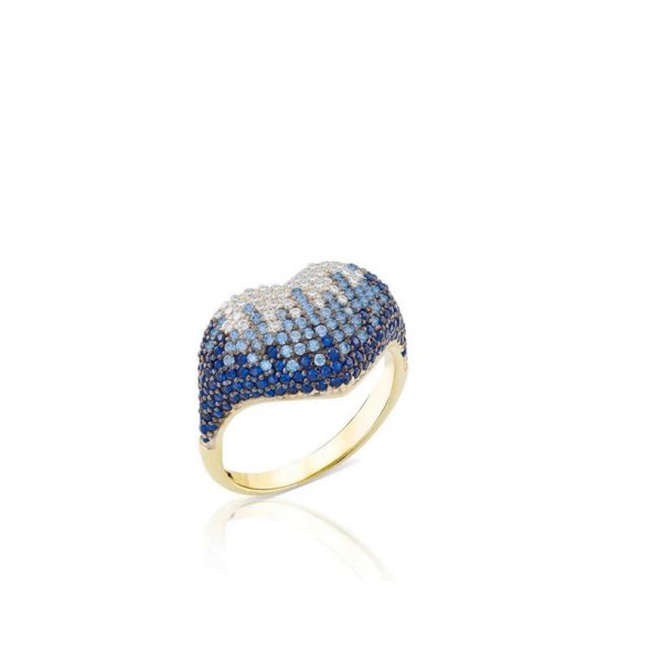 Sogni Anello Cuore pavé giallo con zirconi bianchi e blu