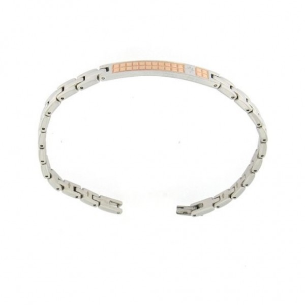 Zancan Bracciale Uomo in Accaio con placca rosè impreziosita da zircone collezione Hi-Tech