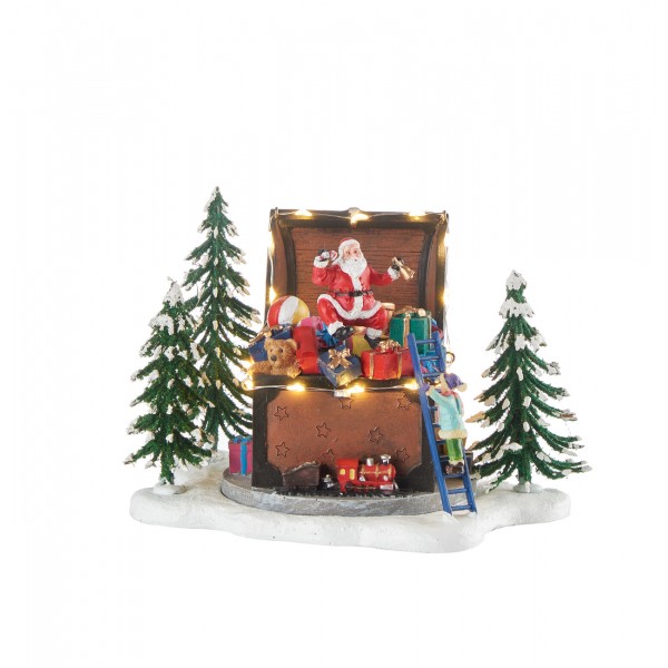 L’Oca Nera Doni per Tutti Baule di Babbo Natale con movimento e led. 19,5x14x13h 1XM806