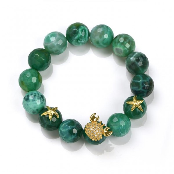 Misis Bracciale POSITANO  Argento placcato oro 18 kt Zirconi bianchi Agata verde