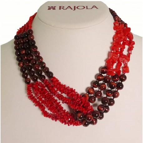 Rajola Collana LINK in oro con occhio di tigre rosso, corallo e corniola