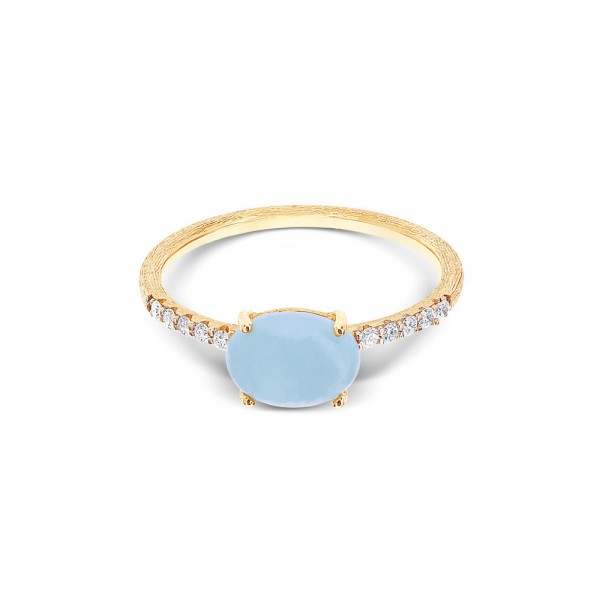 Nanis Anello Dancing AZURE Oro 18kt, diamanti e Acquamarina milky