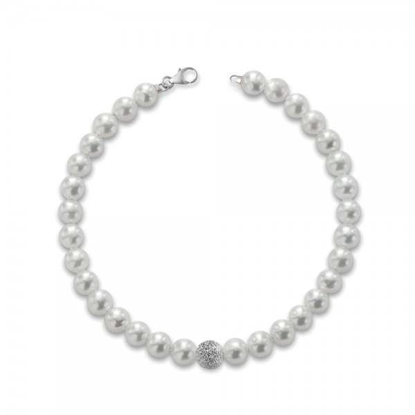 Coscia Le Lune Classic Bracciale con Perle e Boule in oro bianco e Chiusura in Oro Bianco